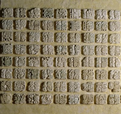 Paneel van glyphs, uit Tempel XVIII, Palenque, Chiapas, Mexico, Late Klassieke Periode door Mayan